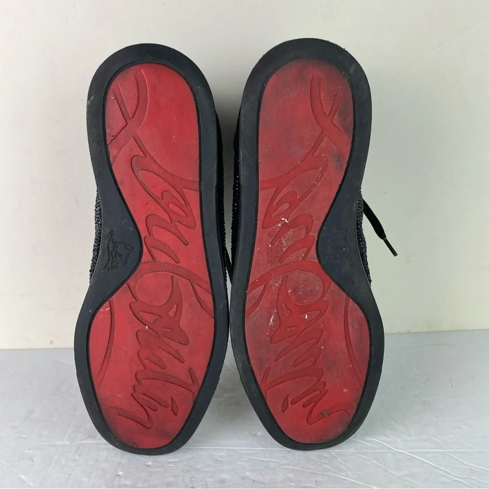 Christian Louboutin Black Suede Chukka Boots with Crystal Toe